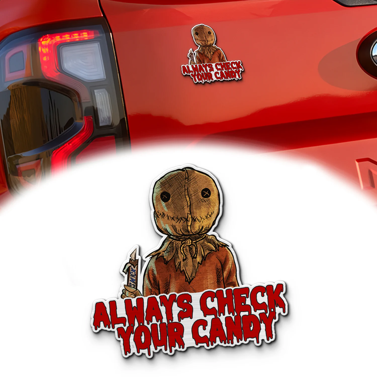 Trick 'r Treat Signature Quote Laser Engraved Car Emblem, Custom Personalized Halloween Car Badge, Fits Most Vehicles
