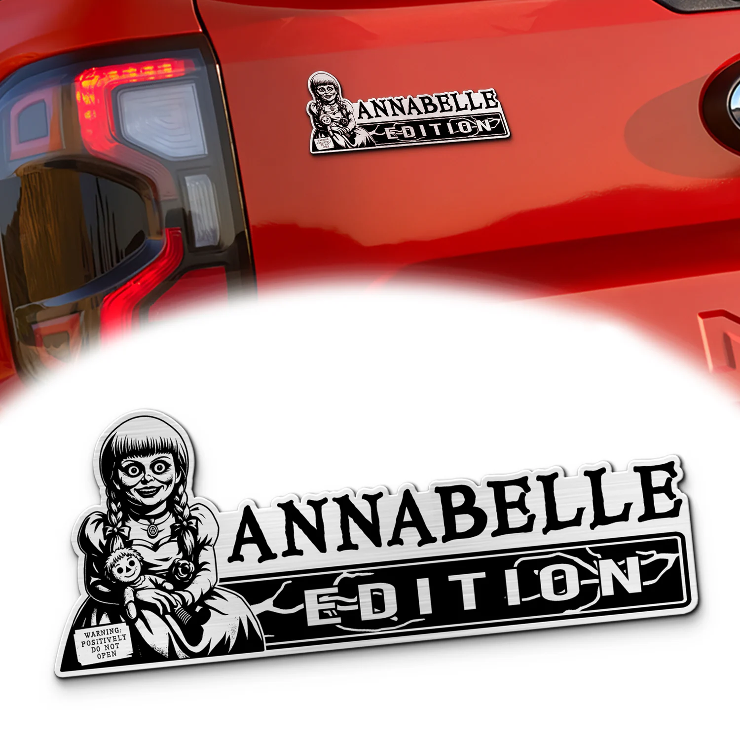 Annabelle Laser Engraved Car Emblem, Custom Personalized Horror Movie Car Badge, Fits Most Vehicles