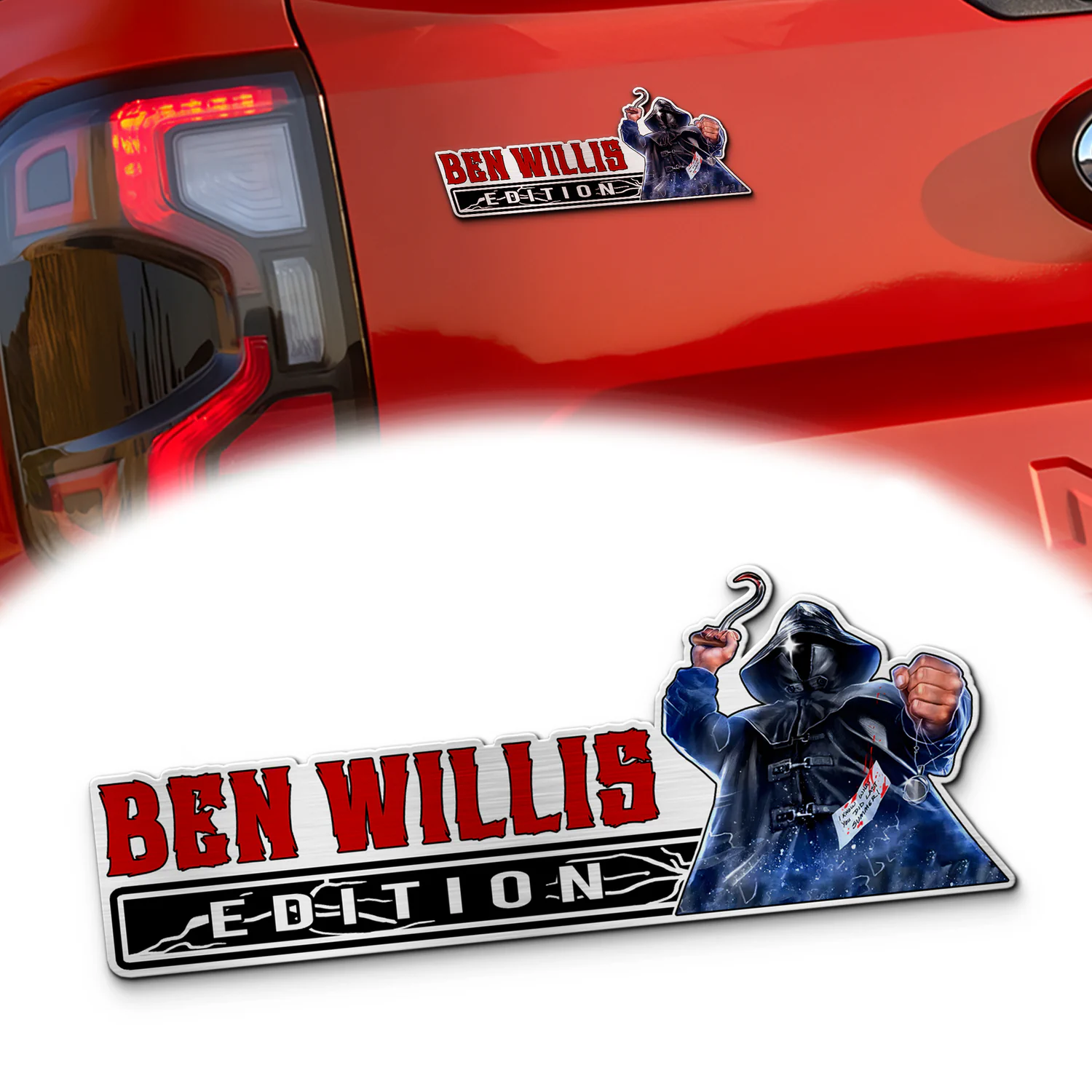 Ben Willis Laser Engraved Car Emblem, Custom Personalized Horror Movie Car Badge, Fits Most Vehicles