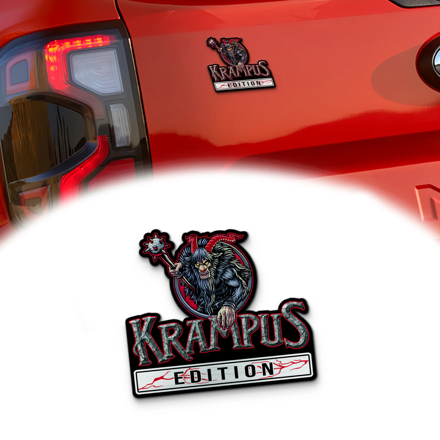 Krampus Laser Engraved Car Emblem, Custom Personalized Holiday Horror Car Badge, Fits Most Vehicles