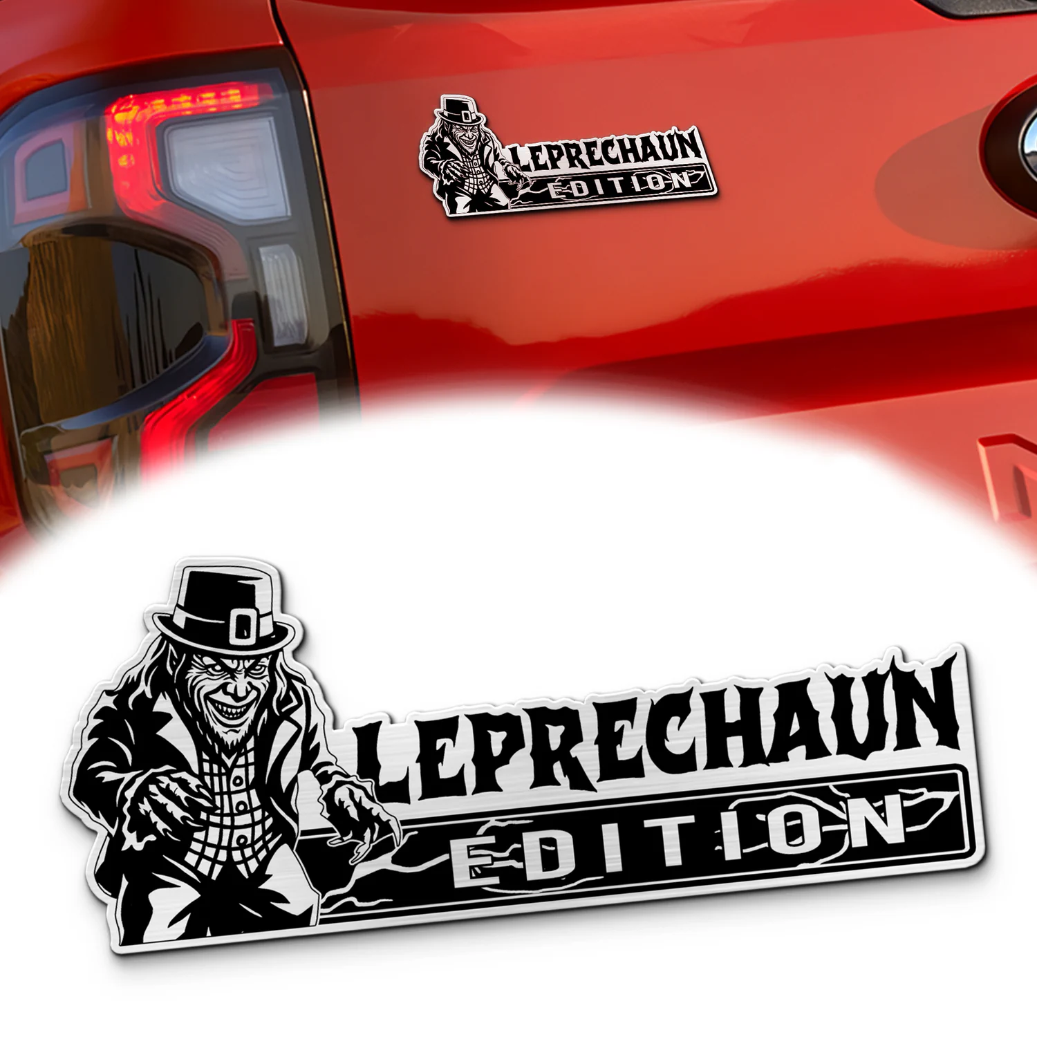 Leprechaun Laser Engraved Car Emblem Version 2, Custom Personalized Horror Movie Car Badge, Fits Most Vehicles