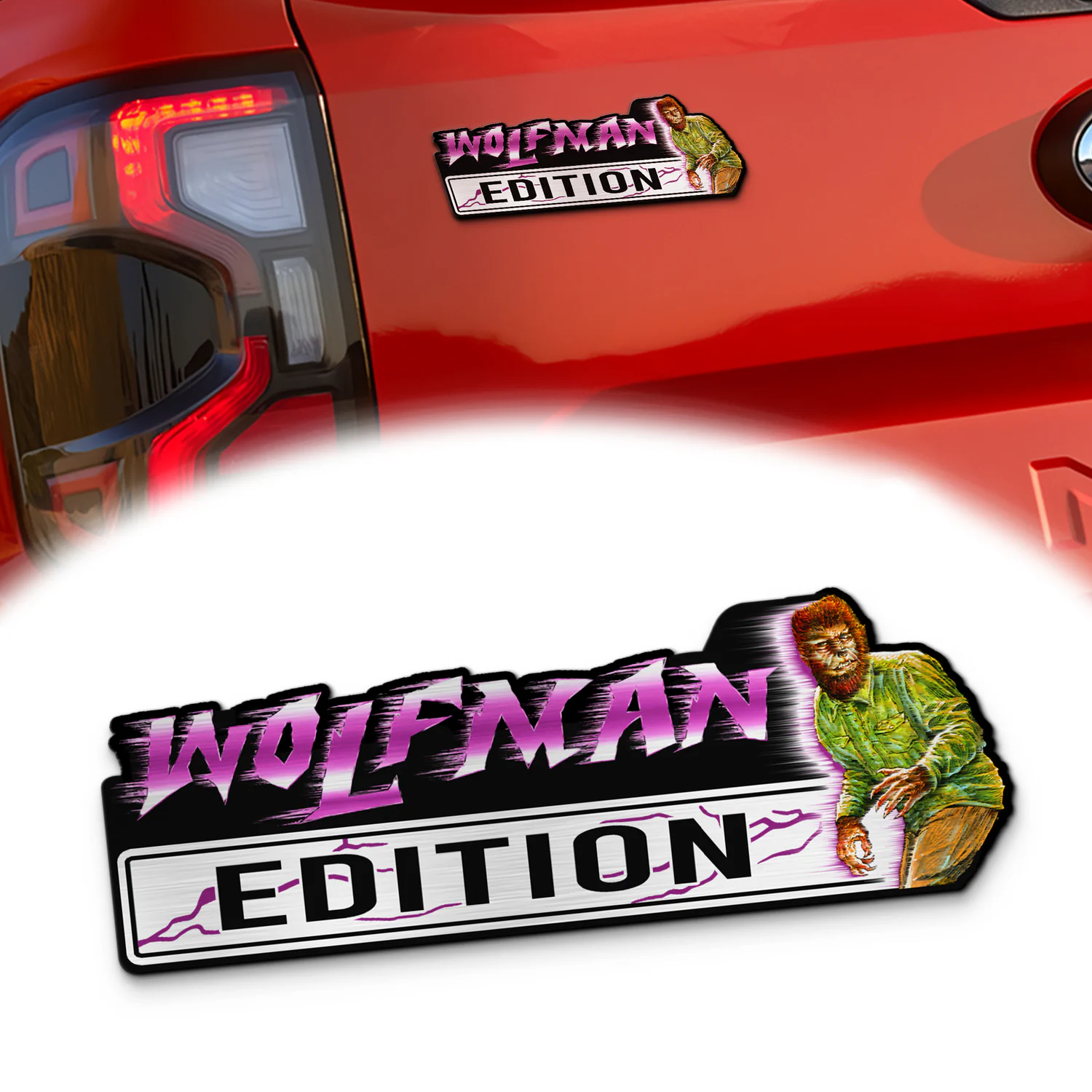 Wolfman Laser Engraved Car Emblem, Custom Personalized Classic Monster Car Badge, Fits Most Vehicles