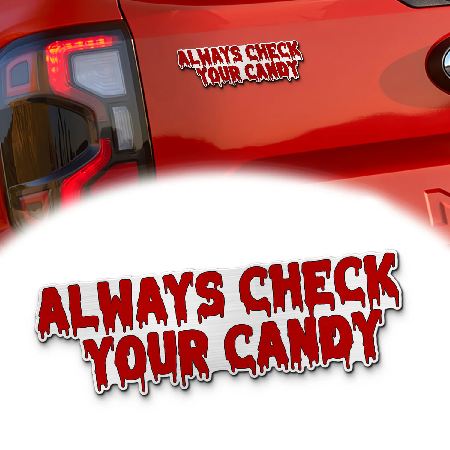 Trick 'r Treat Iconic Quote Laser Engraved Car Emblem, Custom Personalized Halloween Car Badge, Fits Most Vehicles