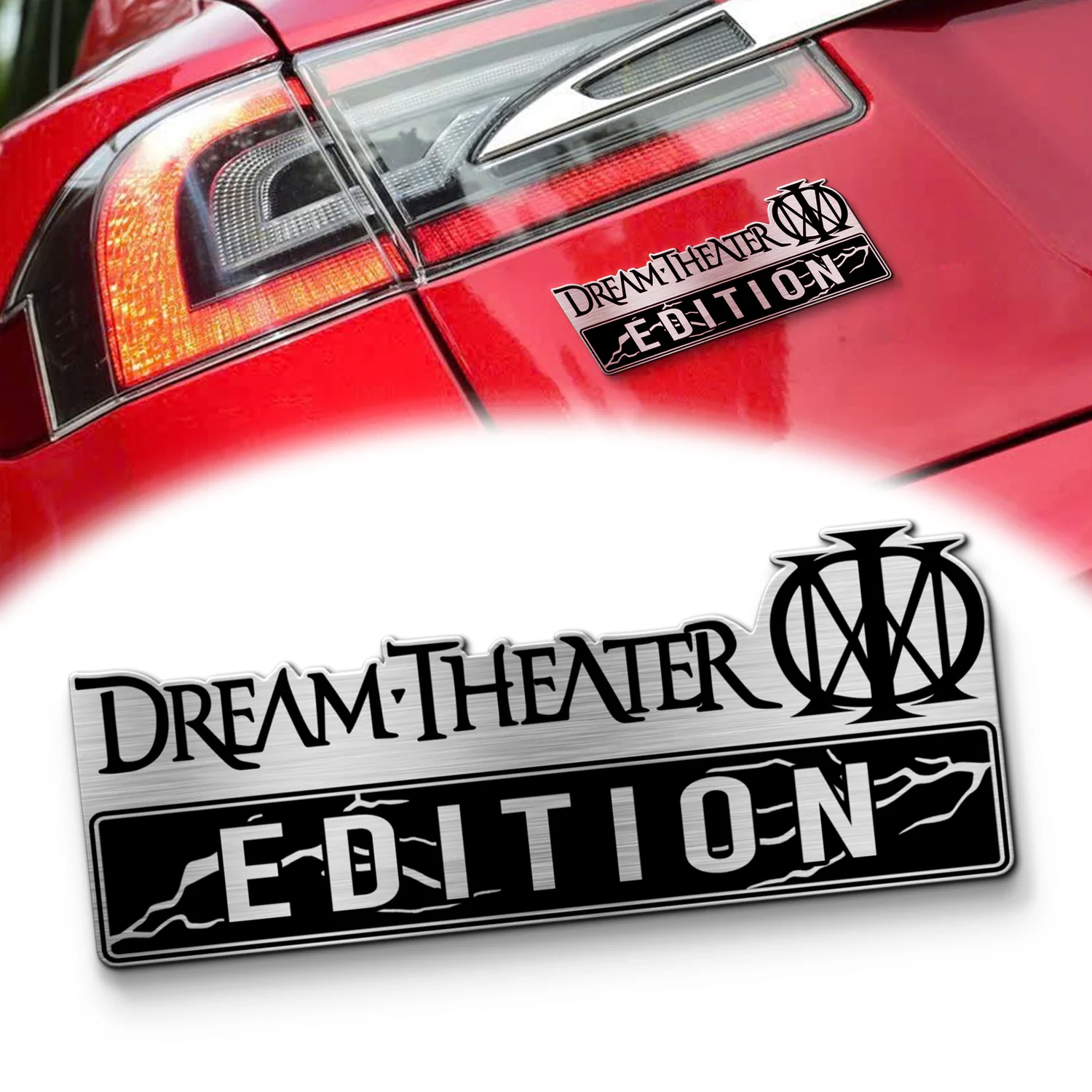 Dream Theater Edition Laser Engraved Car Name Emblem, Brushed Metal Badge for Car Rear, Silver