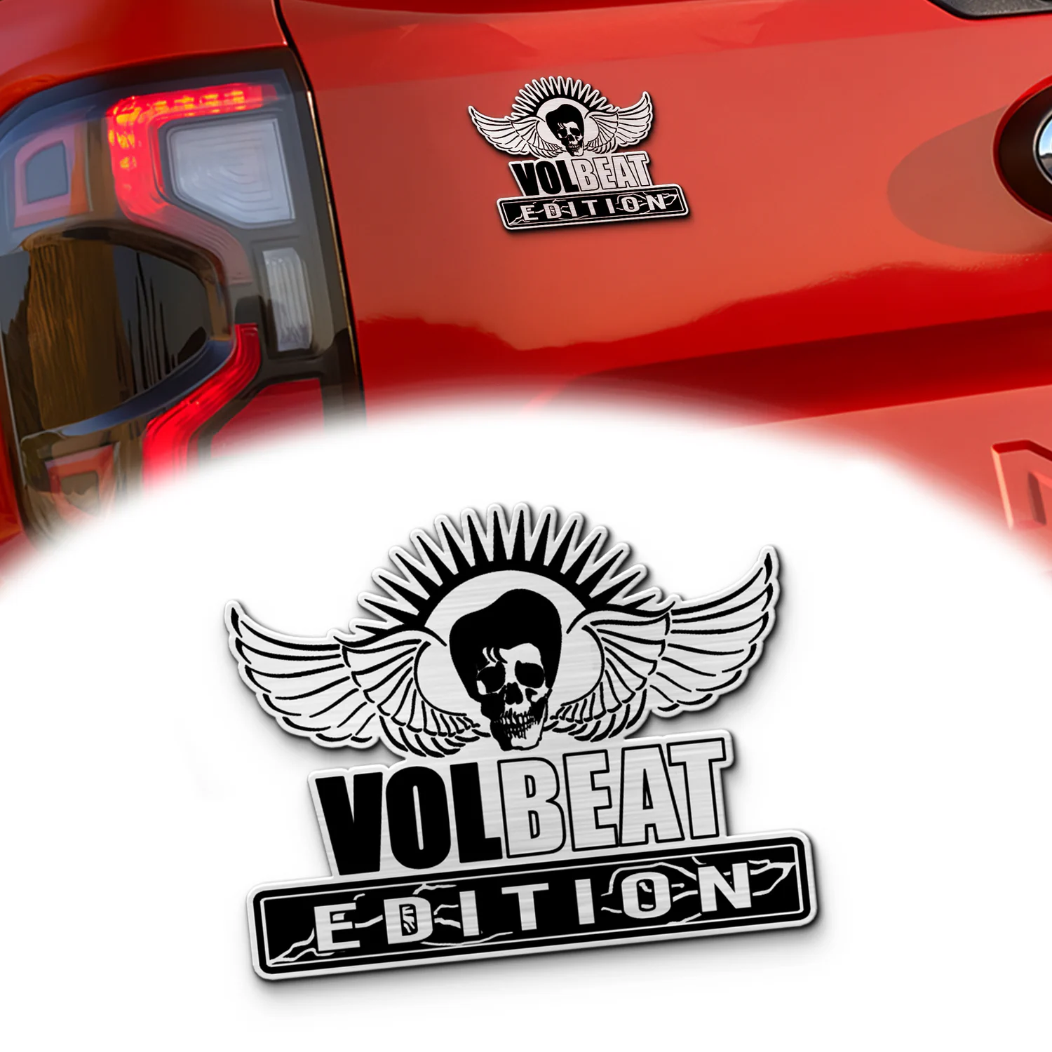 Volbeat Edition Car Emblem, Brushed Metal Badge for Car Rear, Silver
