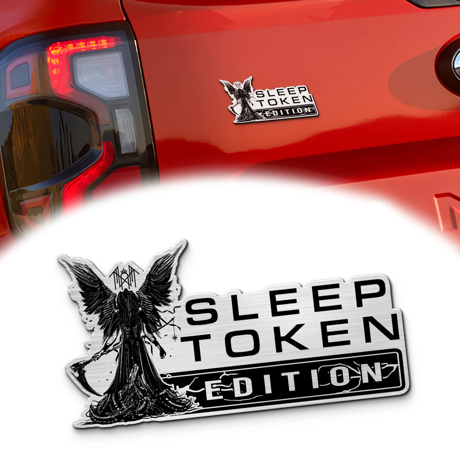 Sleep Token Edition Custom Car Emblem Version 3, Brushed Metal Badge for Car Rear, Silver