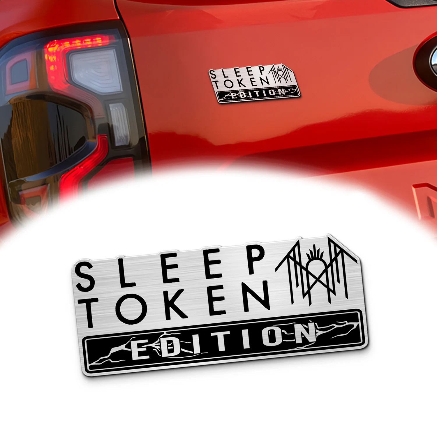 Sleep Token Edition Custom Car Emblem Version 1, Brushed Metal Badge for Car Rear, Silver