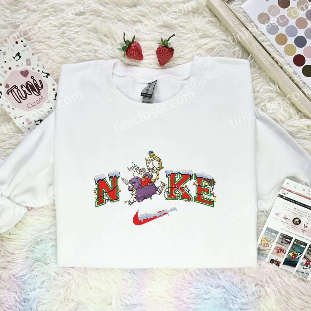 White Rabbit Embroidered Shirt, Disney Alice In Wonderland Characters Embroidered Hoodie, Best Christmas Gift