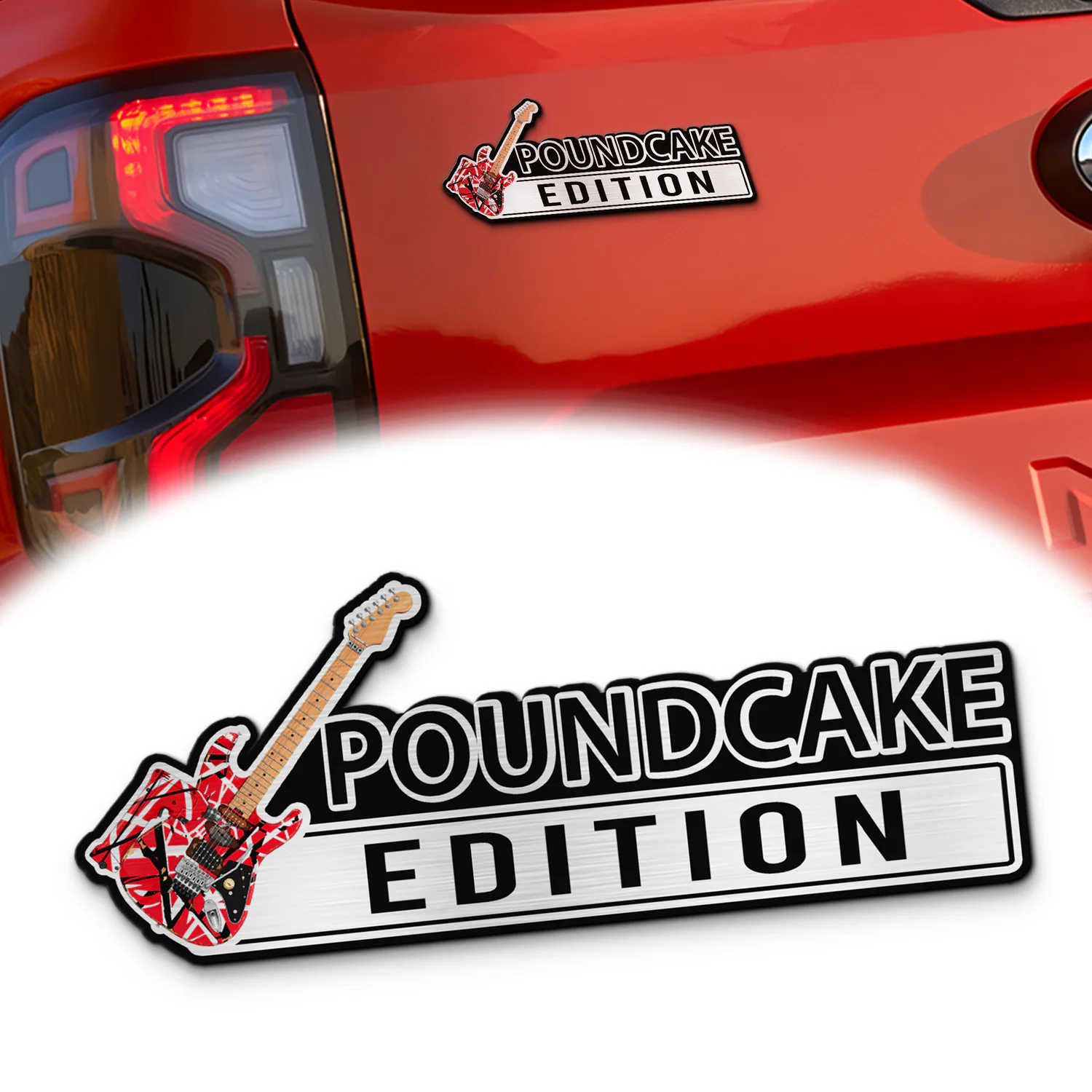Van Halen Poundcake Edition Car Emblem, Brushed Metal Badge for Car Rear, Silver