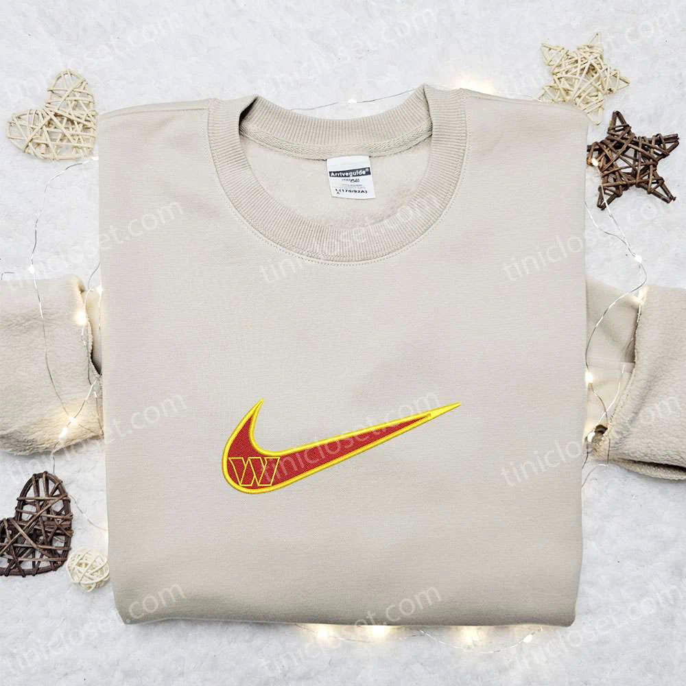 Washington Commanders x Nike Swoosh Embroidered Shirt, NFL Sports Embroidered Hoodie, Best Fandom Gift Ideas