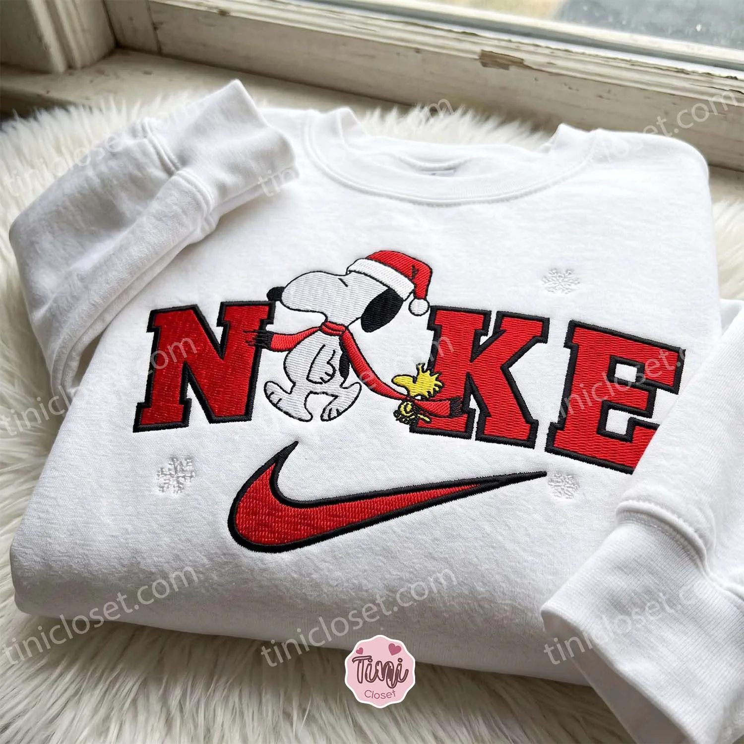 Xmas Snoopy and Woodstock Embroidered Shirt, Custom Cartoon Embroidered T-shirt, Best Christmas Gift Ideas