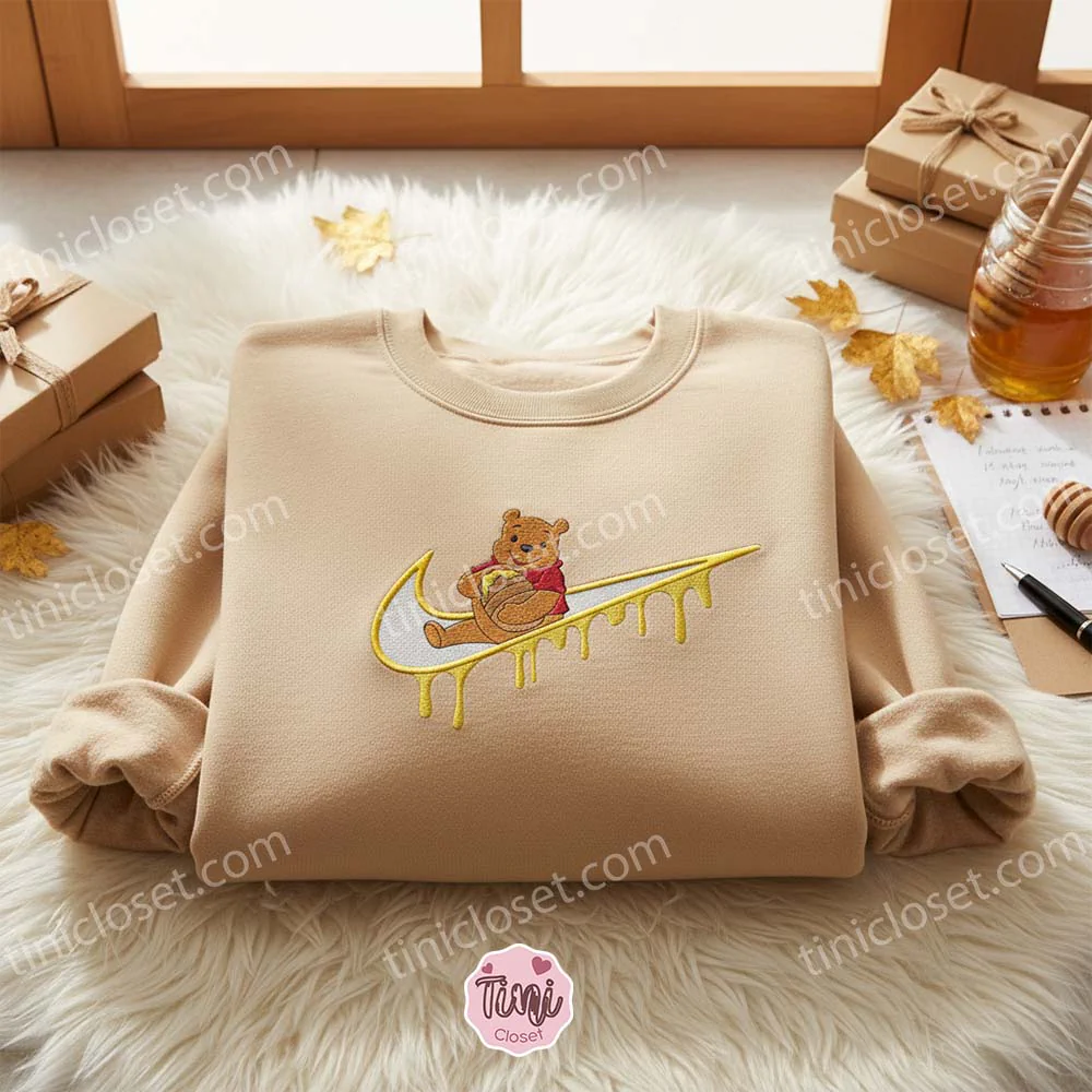 Winnie the Pooh Honey Swoosh Embroidered Sweatshirt, Cute Valentine’s Day Gift for Her