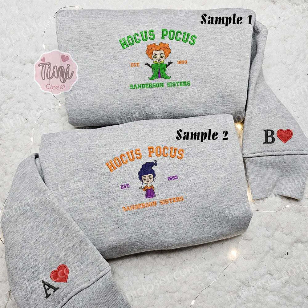 Winifred And Mary Hocus Pocus Sanderson Sisters Halloween Embroidered Couples Shirts