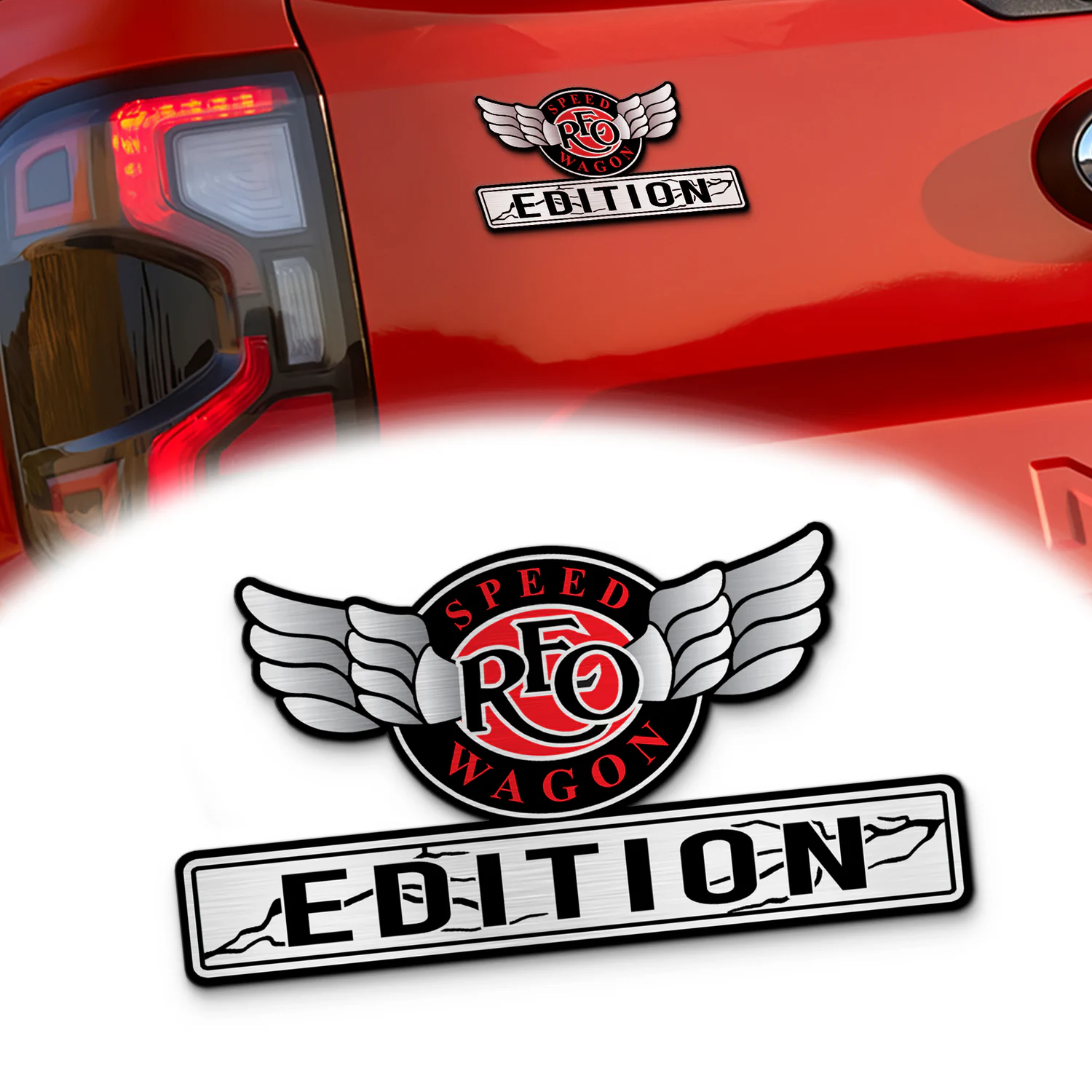 REO Speedwagon Edition Car Emblem, Brushed Metal Badge for Car Rear, Silver