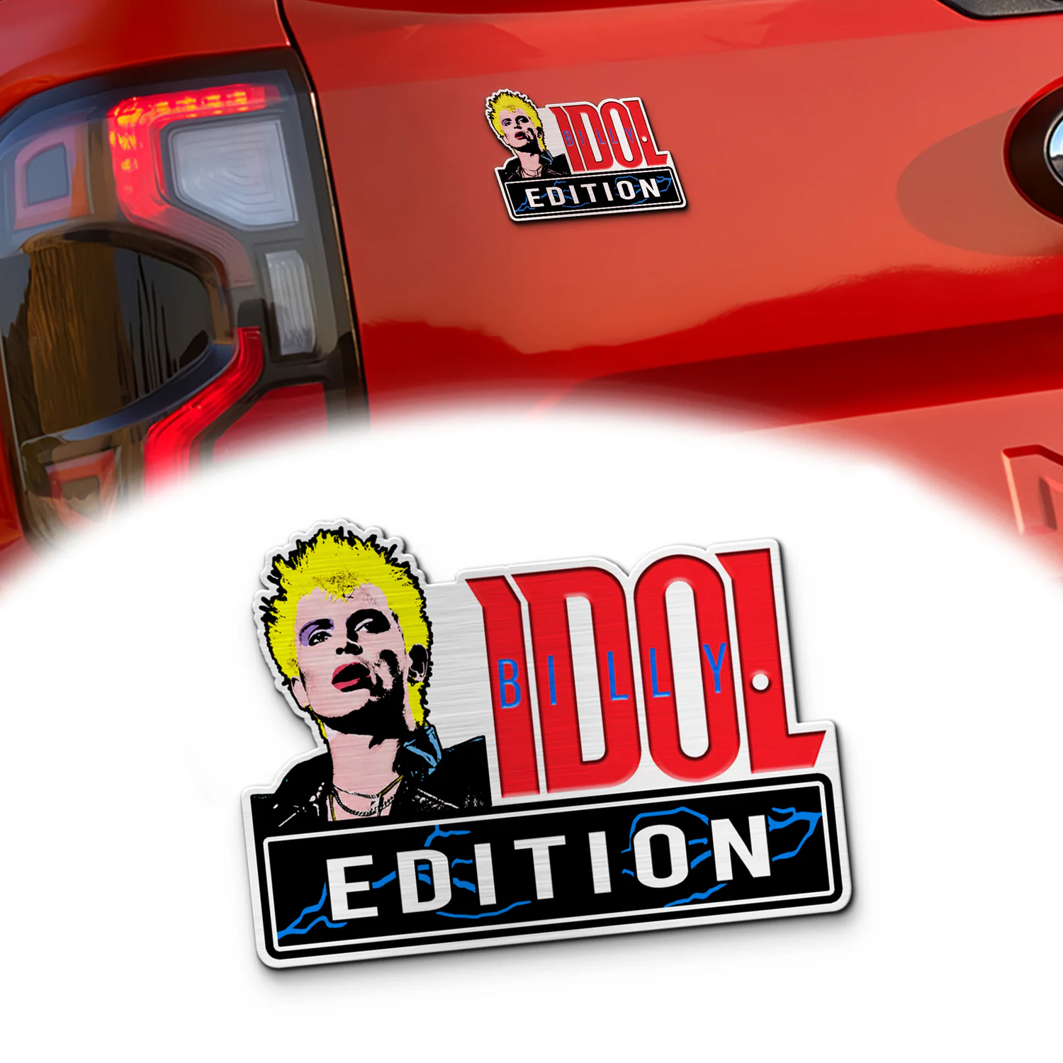 Billy Idol Edition Car Emblem, Brushed Metal Badge for Car Rear, Silver