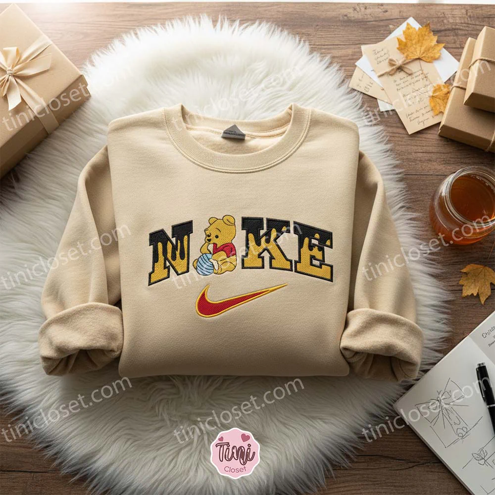 Winnie Pooh Embroidered Sweater, Winnie the Pooh Cartoon Embroidered Hoodie, Disney Embroidered Tee