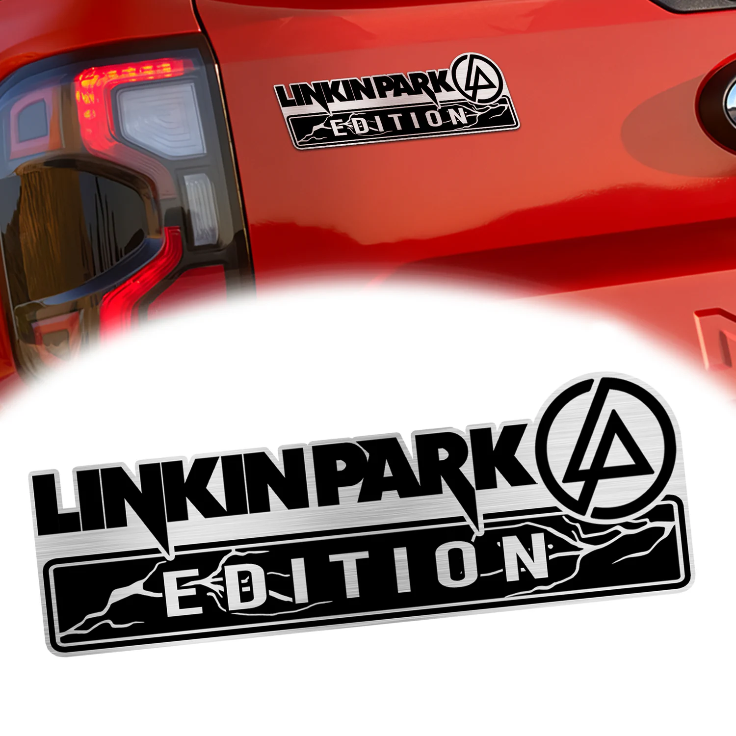 Linkin Park Edition Laser Engraved Car Emblem Version 2, Brushed Metal Badge for Car Rear, Silver