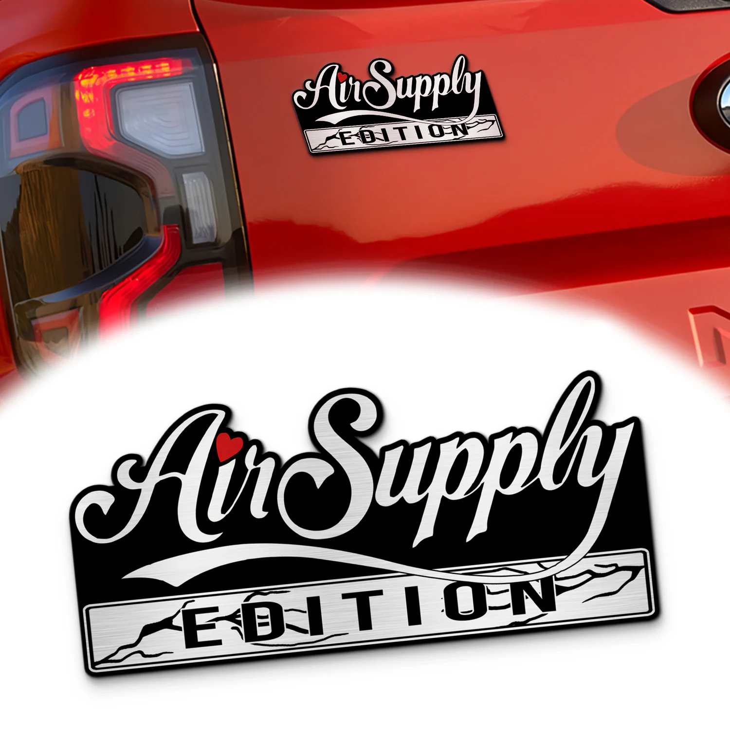 Air Supply Edition Custom Car Emblem Version 2, Brushed Metal Badge for Car Rear, Silver