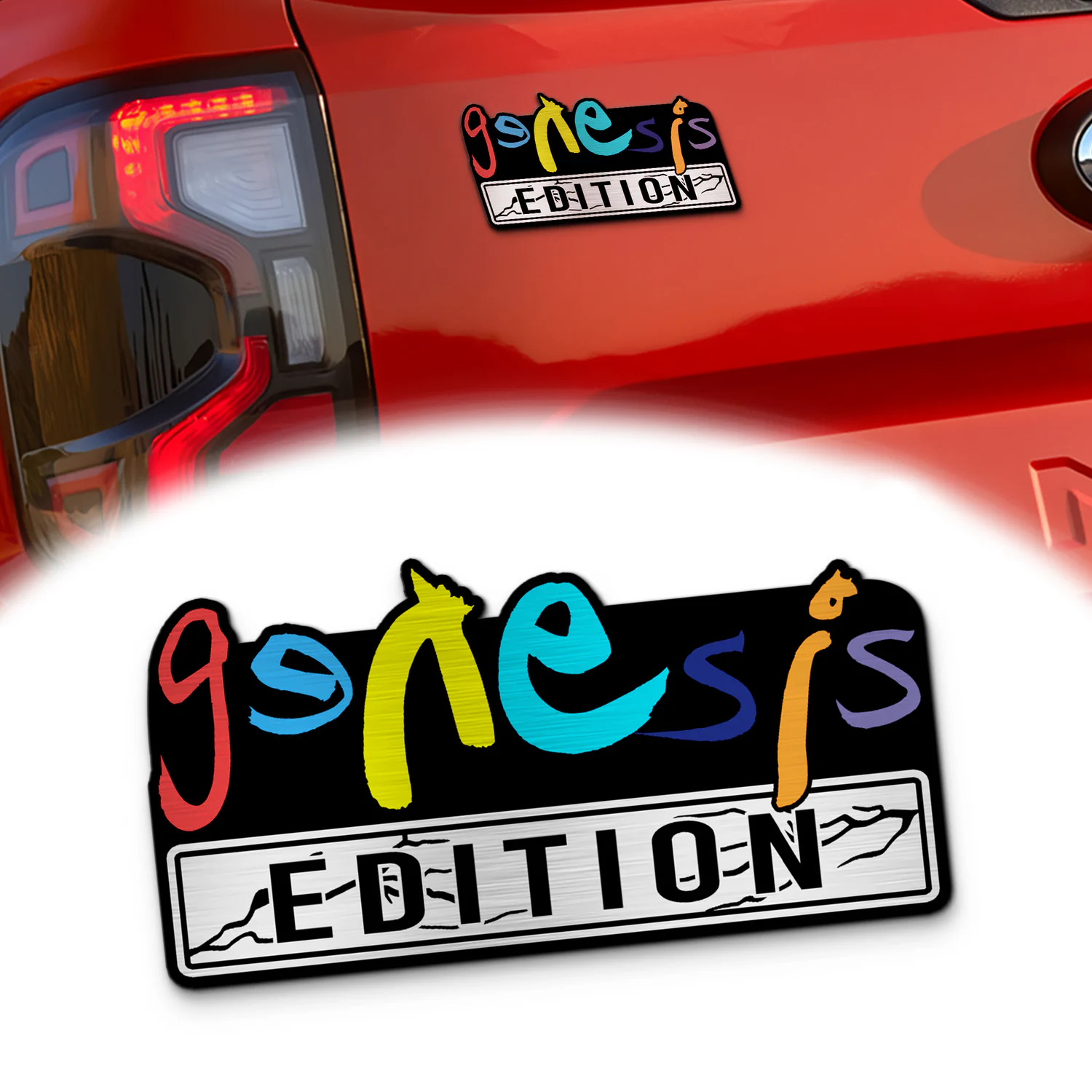 Genesis Edition Car Emblem, Brushed Metal Badge for Car Rear, Silver