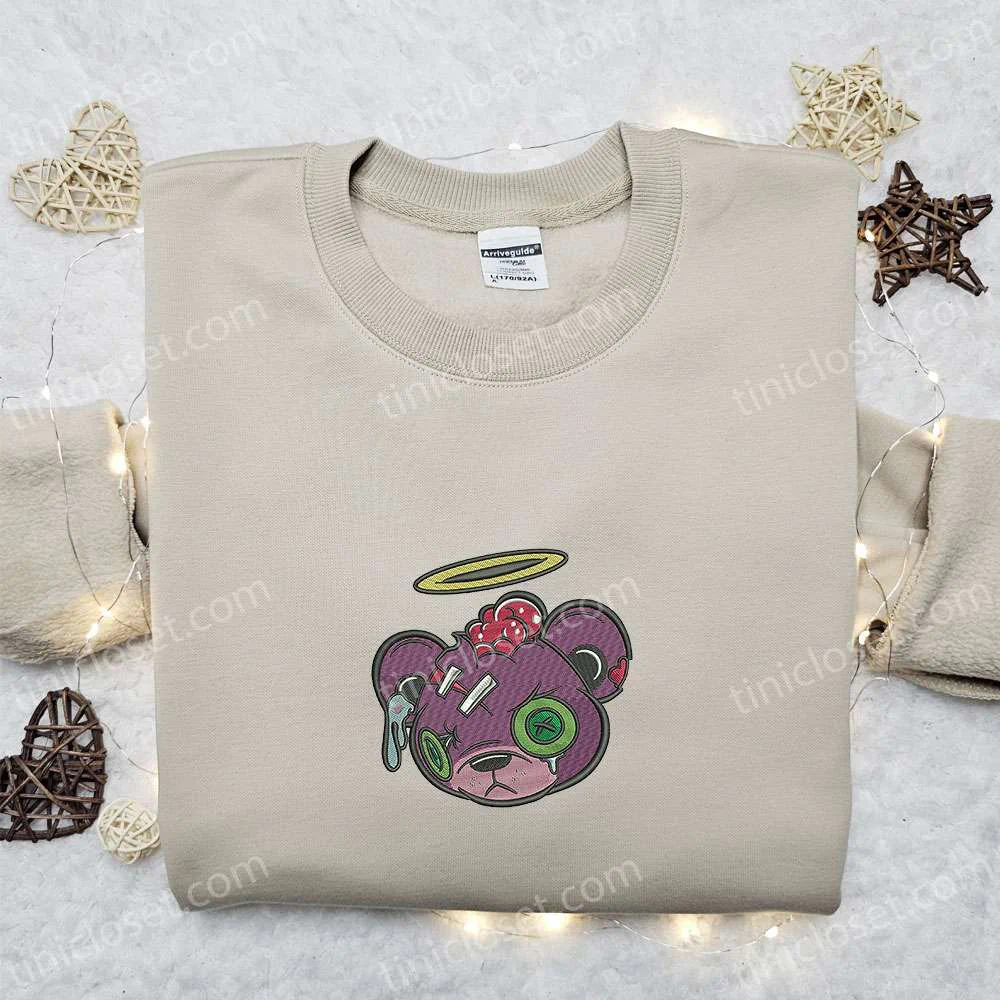Zombie Teddy Bear Embroidered Sweatshirt, Halloween Embroidered Hoodie, Best Halloween Gift Ideas