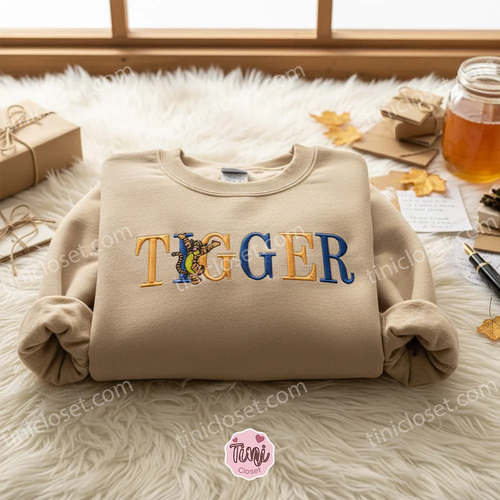 Vintage Tigger Embroidered Sweatshirt, Cute Winnie The Pooh Crewneck Gift