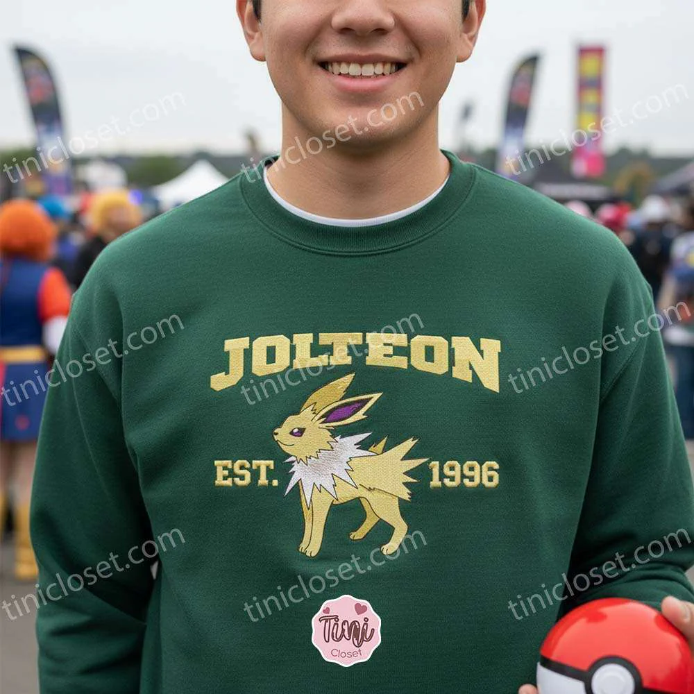 Vintage Jolteon Pokemon Embroidered Sweatshirt, Est 1996 Anime Hoodie, Retro Eeveelution Crewneck, Gamer Gift