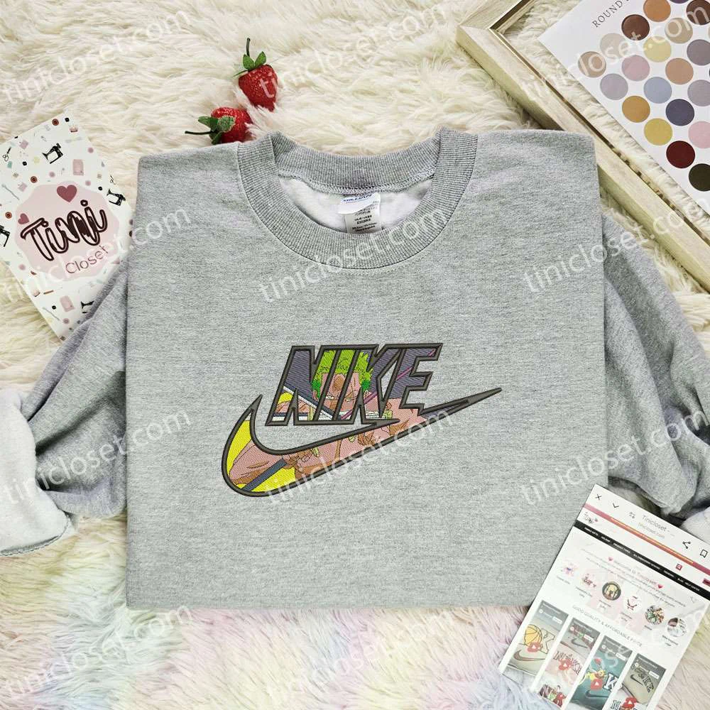 Zoro x Nike Embroidered Shirt, One Piece Anime Embroidered Hoodie