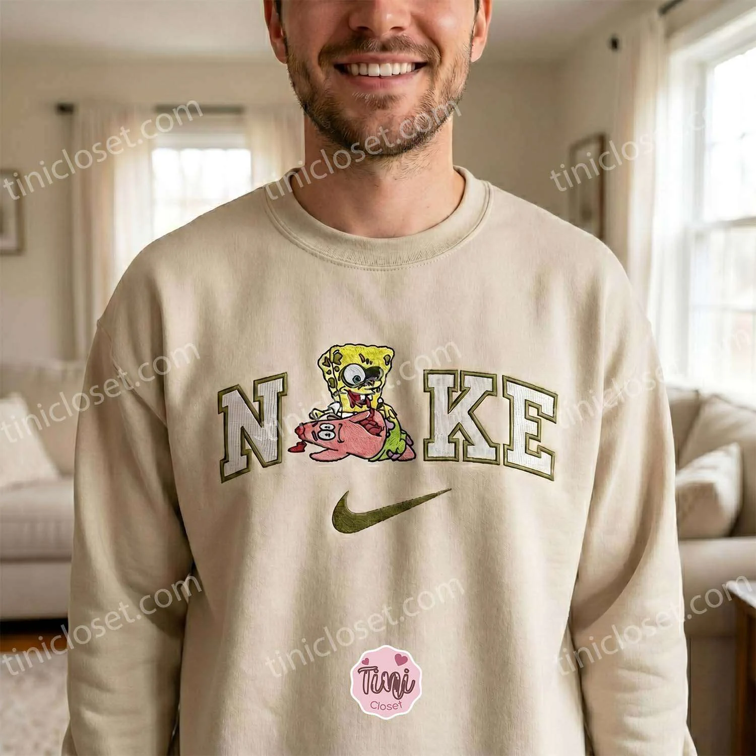 Zombie SpongeBob Cartoon Embroidered Sweatshirt, Creepy Horror Nostalgia Graphic Hoodie, Dark Humor Apparel, Boyfriend Hoodie Gift