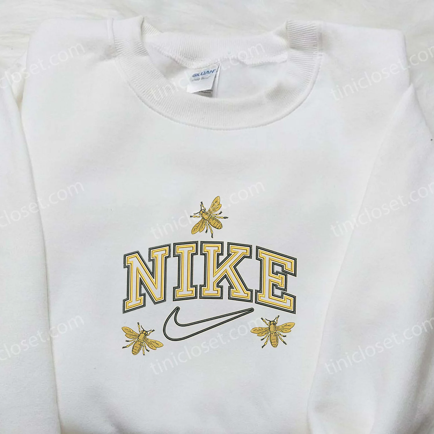 Yellow Butterfly x Swoosh Nike Embroidered Shirt, Nike Embroidered Shirt, Inspired Nike Embroidered Shirt