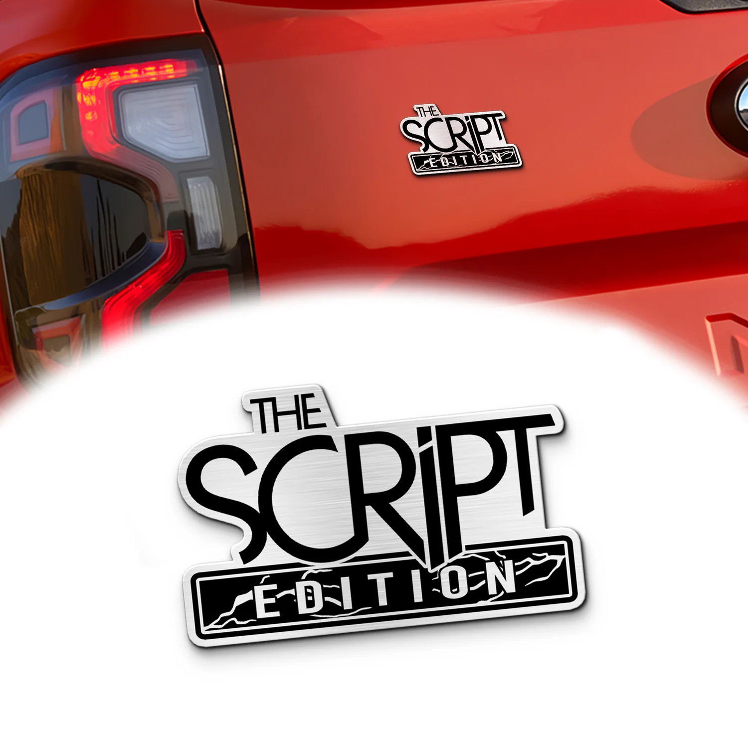 The Script Edition Car Emblem, Brushed Metal Badge for Car Rear, Silver