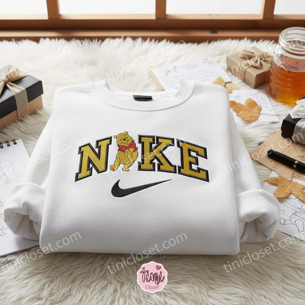 Winnie The Pooh Embroidered Sweater, Disney Characters Embroidered Crewneck, Cartoon Embroidered Tee