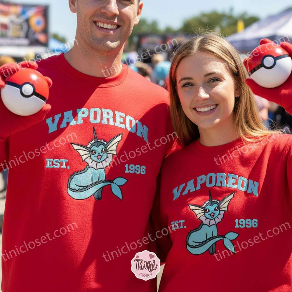 Vaporeon Embroidered Sweatshirt, Vintage Est. 1996 Pokemon Crewneck, Water Type Eeveelution Pullover