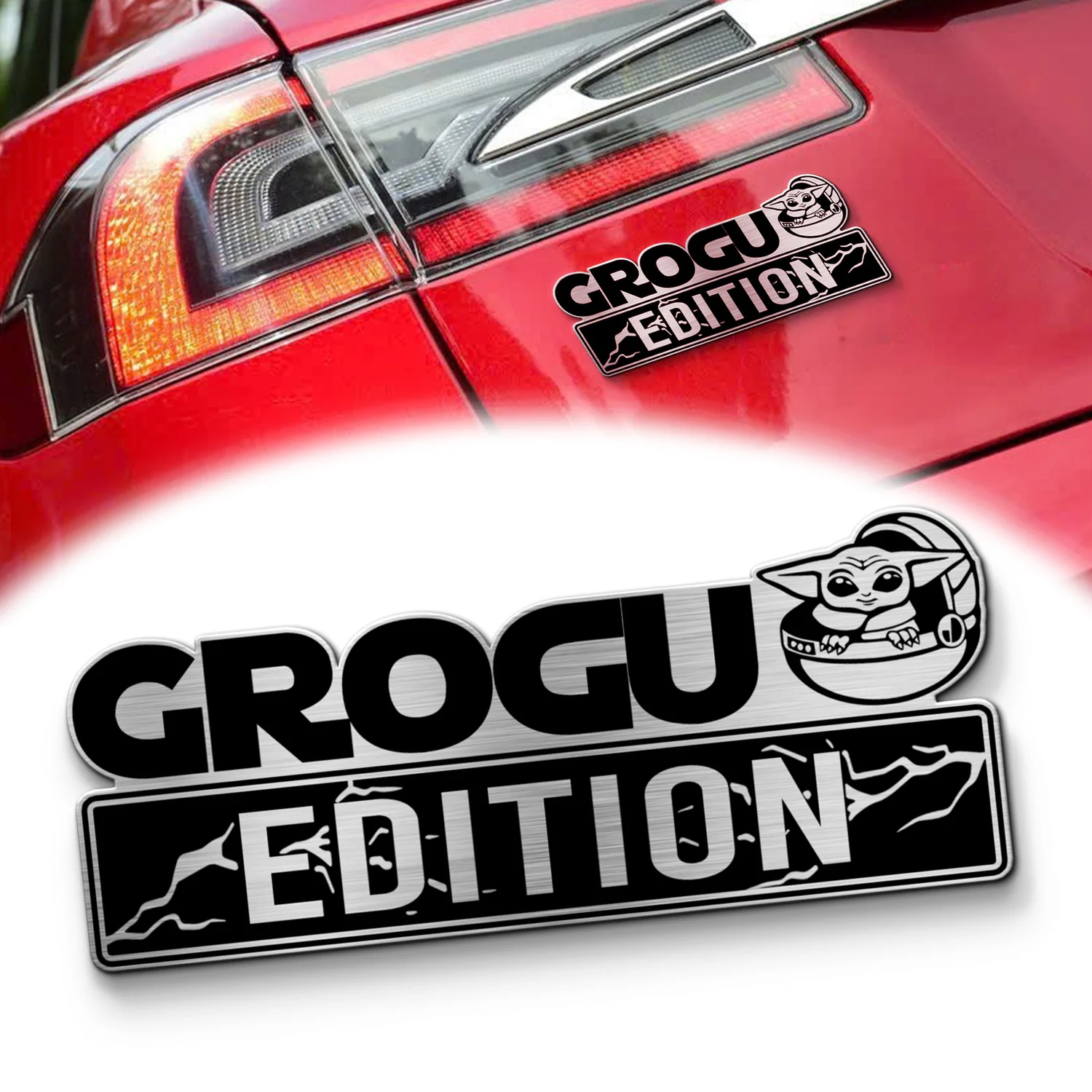 Grogu Edition Laser-Engraved Car Badge, 3D Metal Auto Emblem Decal for Car Truck SUV