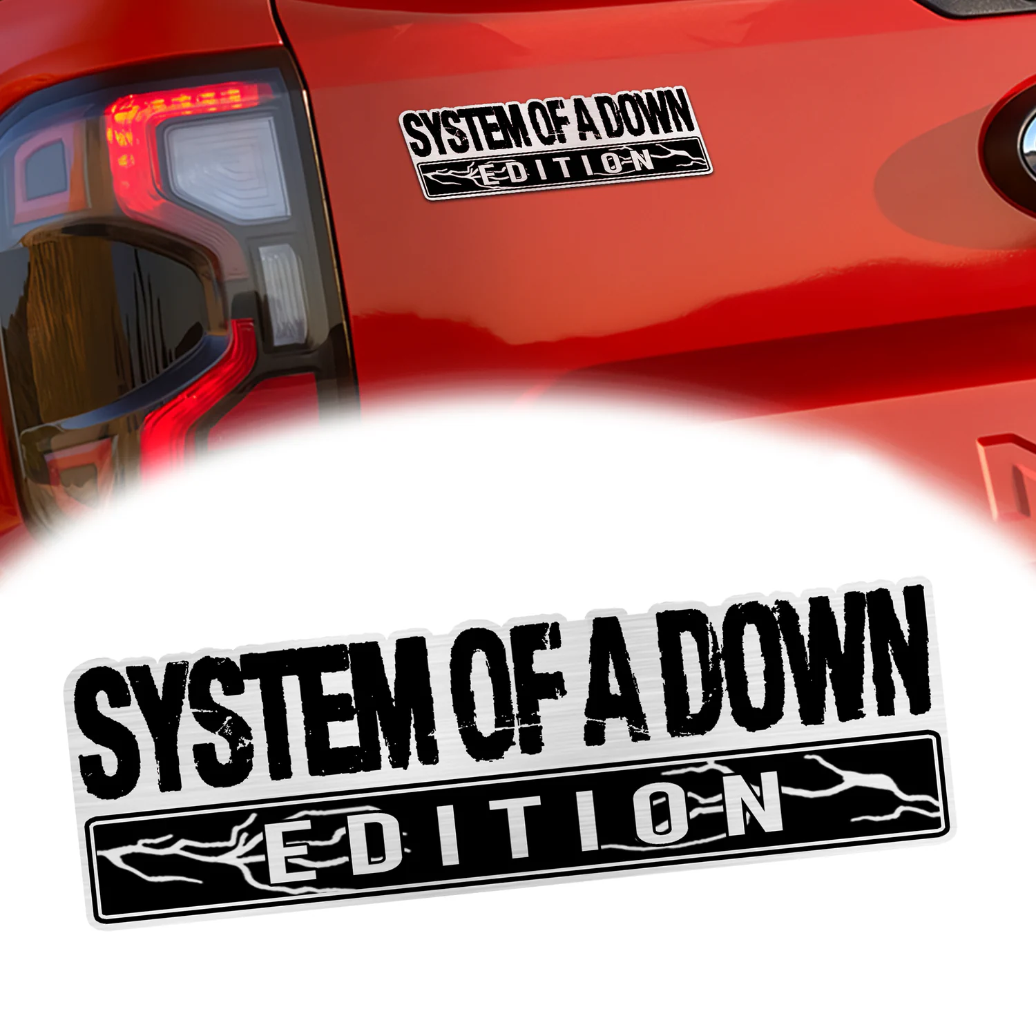 System of a Down Car Emblem Version 1, Brushed Metal Badge for Car Rear, Silver