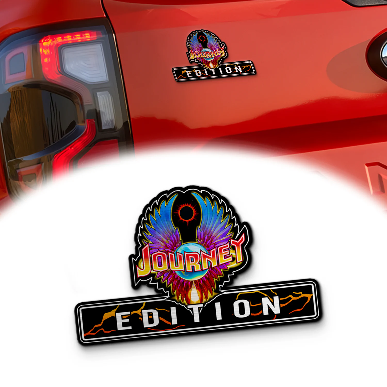 Journey Edition Laser Engraved Car Emblem Version 2, Brushed Metal Badge for Car Rear, Silver