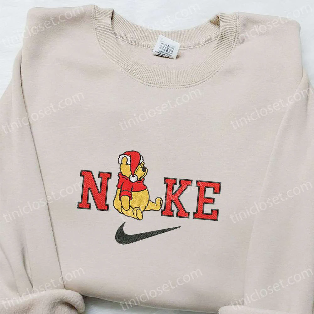 Winnie Pooh Asleep Christmas Embroidered Sweatshirt, Cartoon Christmas Embroidered Shirt, Best Christmas Gift Ideas