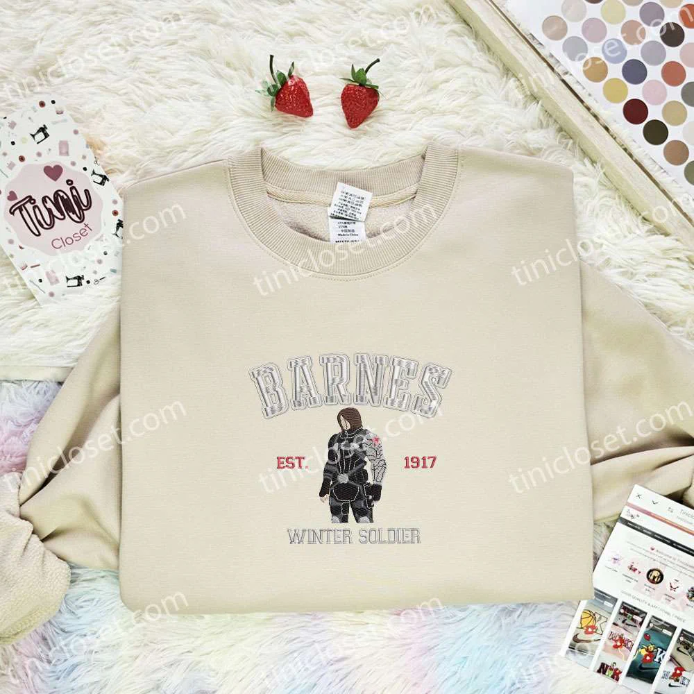 Winter Soldier Barnes Embroidered Shirt, Marvel Superhero Embroidered Hoodie, Movie Embroidered T-Shirt