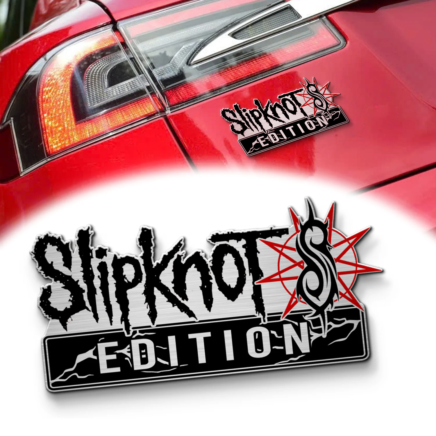 Slipknot Edition Laser Engraved Car Emblem Version 1, Brushed Metal Badge for Car Rear, Silver