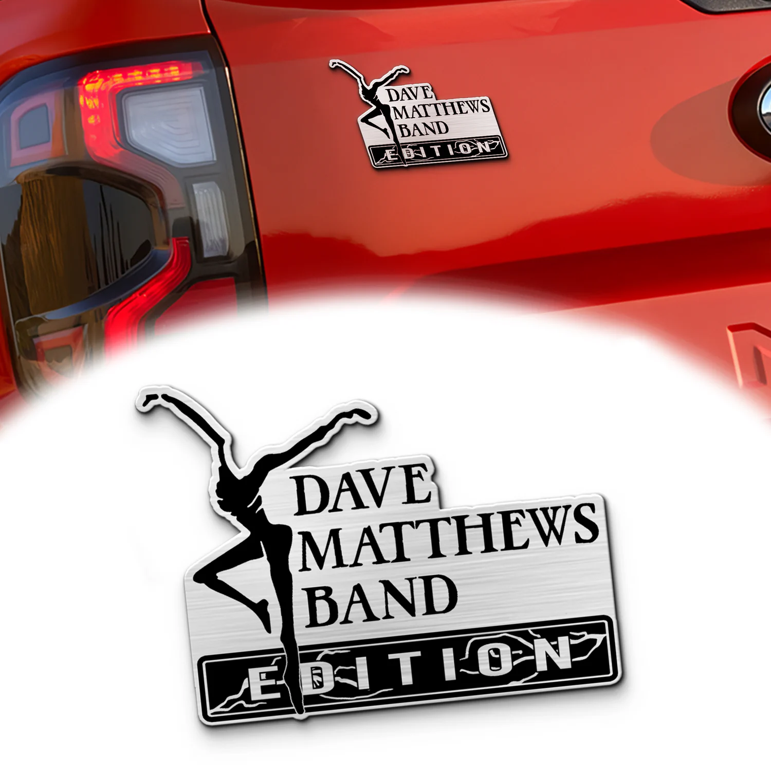 Dave Matthews Edition Car Emblem Version 2, Brushed Metal Badge for Car Rear, Silver