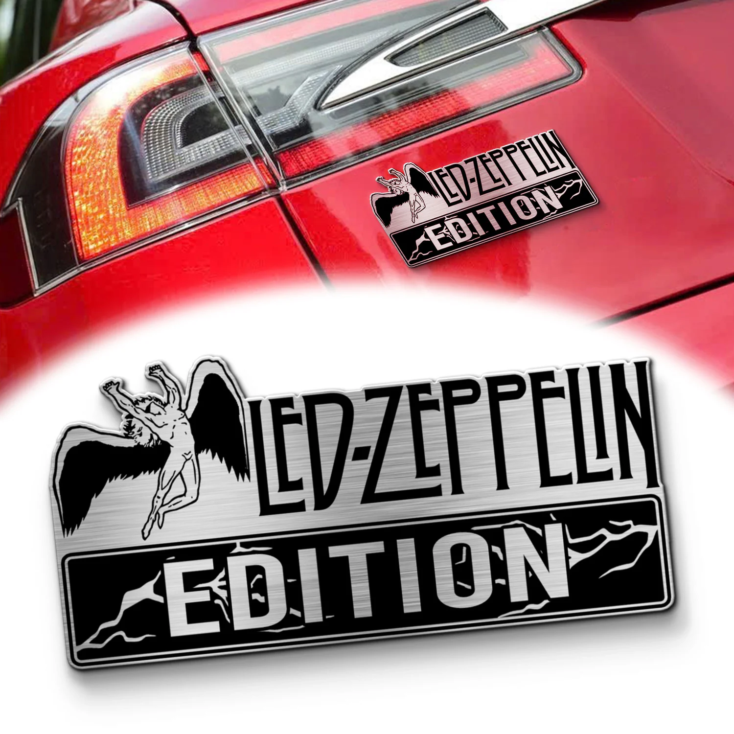 Led Zeppelin Edition Laser Engraved Car Name Emblem, Brushed Metal Badge for Car Rear, Silver