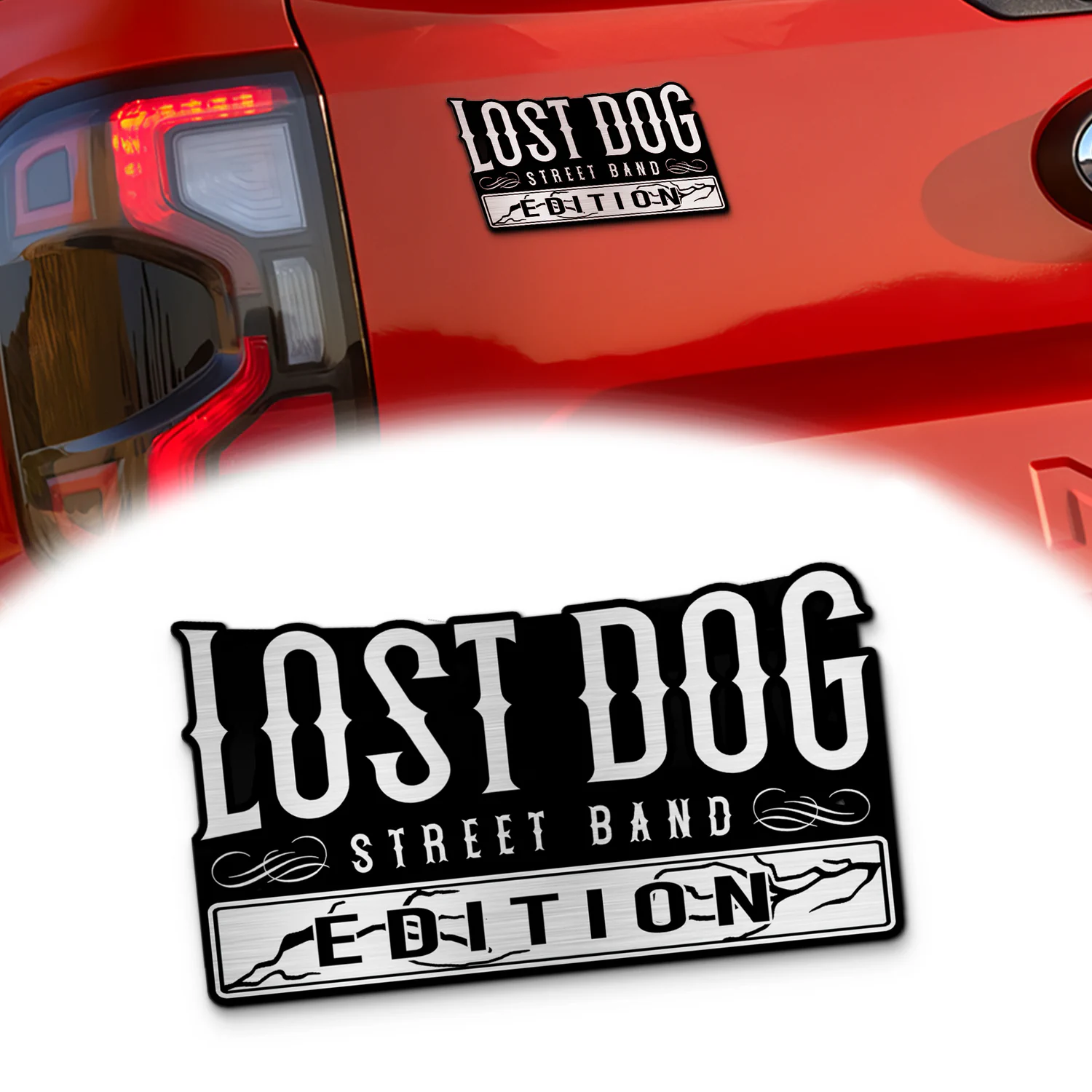 Lost Dog Edition Car Emblem, Brushed Metal Badge for Car Rear, Silver