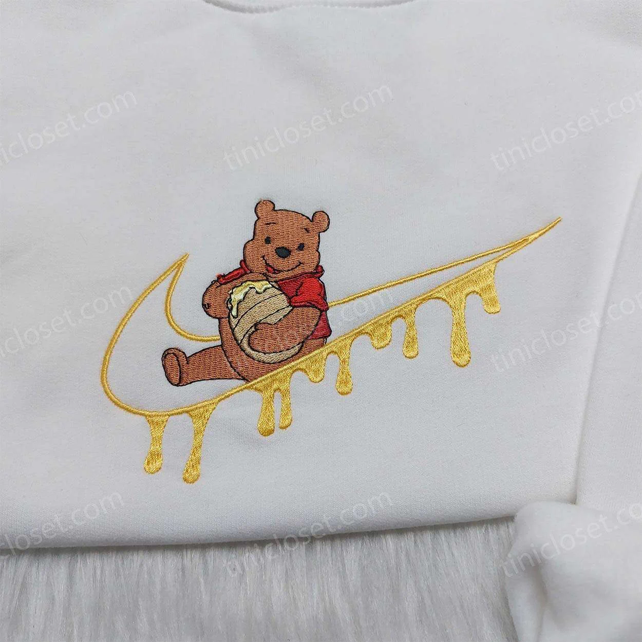Winnie the Pooh Swoosh Embroidered Sweatshirt Hoodie Tee, Disney Streetwear, Galentine Gift Ideas