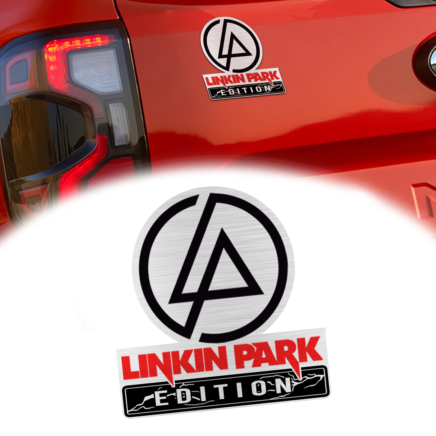 Linkin Park Edition Laser Engraved Car Emblem Version 3, Brushed Metal Badge for Car Rear, Silver