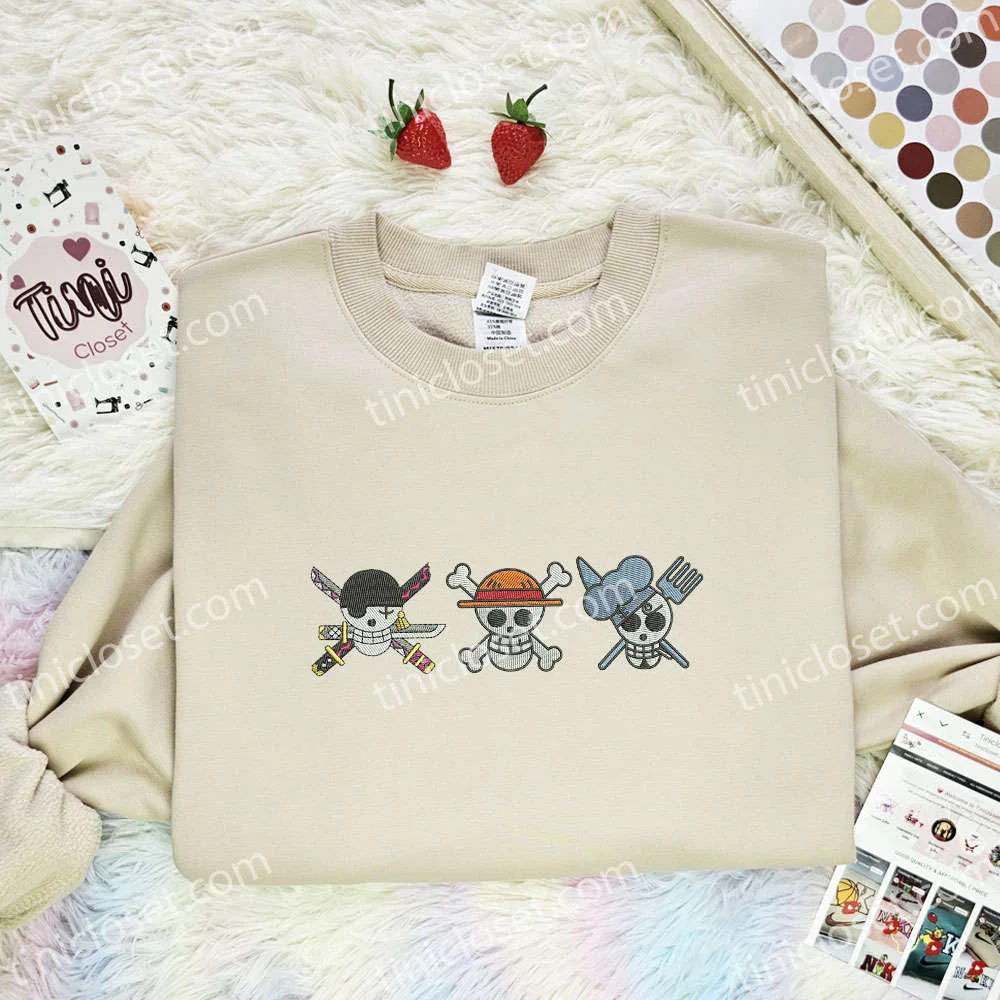 Zoro Luffy Sanji Jolly Roger One Piece Anime Embroidered Shirt