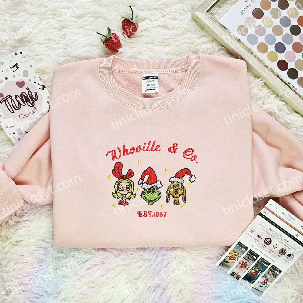 Whoville And Co Est 1957 Grinch Christmas Embroidered Shirt