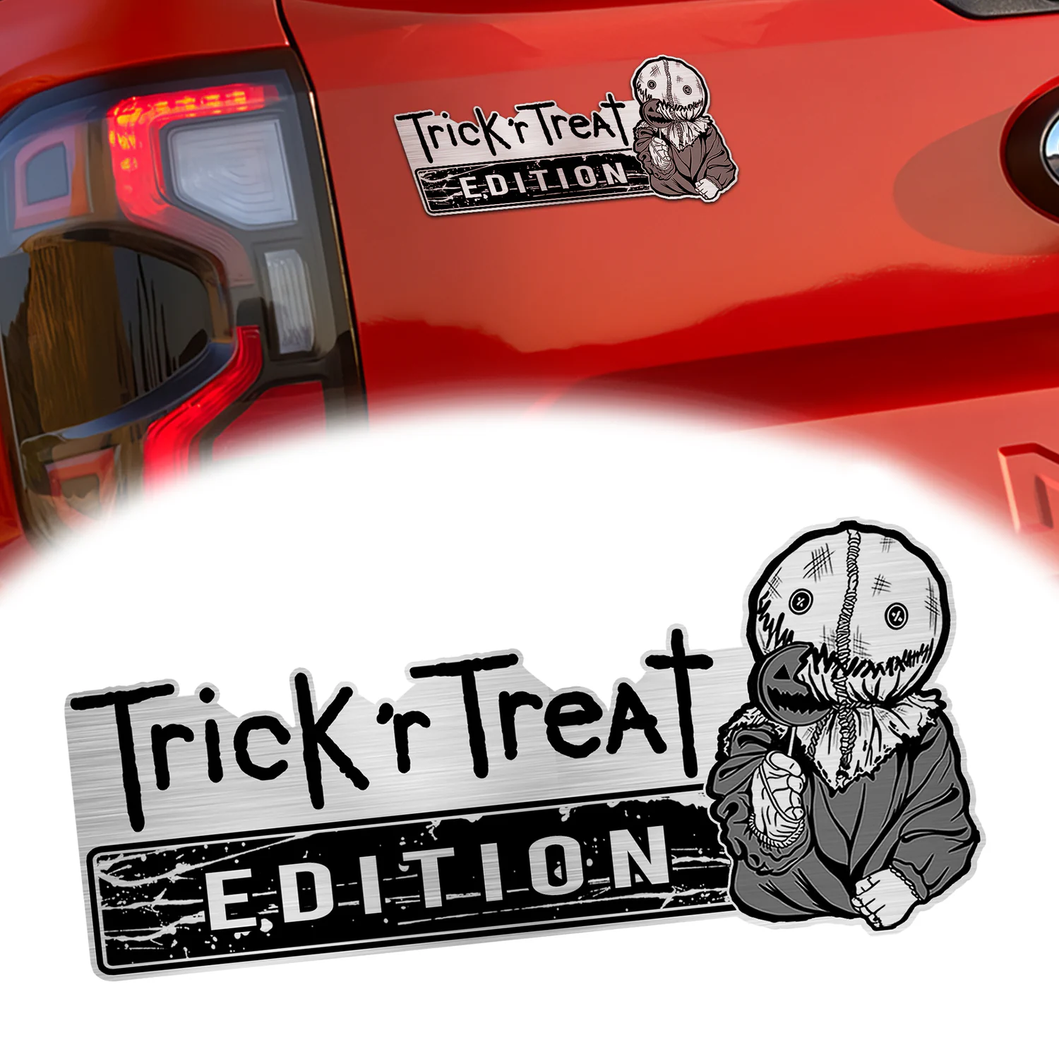 Trick or Treat Laser Engraved Car Emblem, Custom Personalized Halloween Car Badge, Fits Most Vehicles