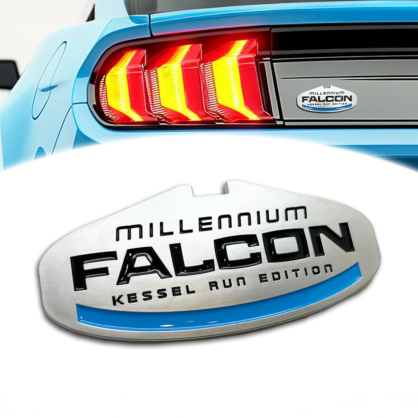 Millennium Falcon Kessel Run Edition Car Emblem, 3D Metal Auto Badge Decal for Car Truck SUV, Silver Black