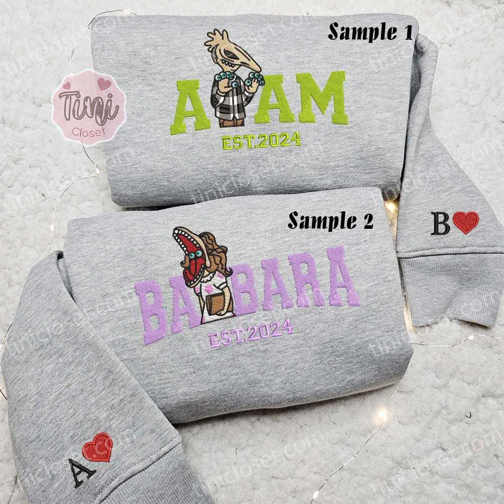 Adam And Barbara Maitland Est 2024 Beetlejuice Halloween Embroidered Couples Shirts