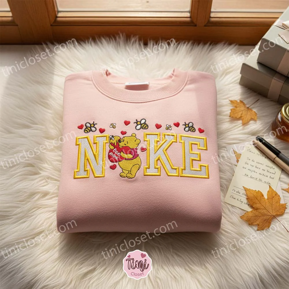 Winnie The Pooh Be Mine Embroidered Shirt, Disney Characters Embroidered Hoodie, Valentine Embroidered T-Shirt