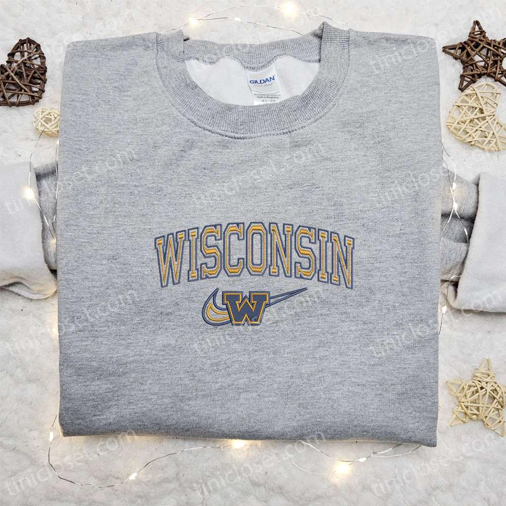 Wisconsin Badgers Embroidered Shirt, NCAA Embroidered Hoodie, Best Sports Gift Ideas